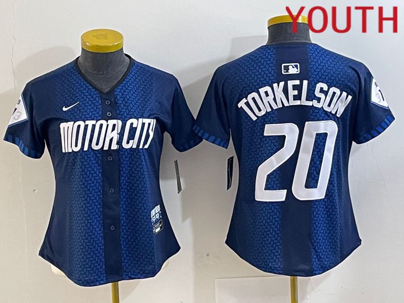 Youth Detroit Tigers 20 Torkelson Blue City Edition Nike 2024 MLB Jersey style 1